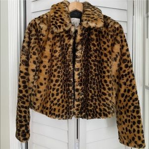 Zara Leopard Faux Fur Jacket XS
